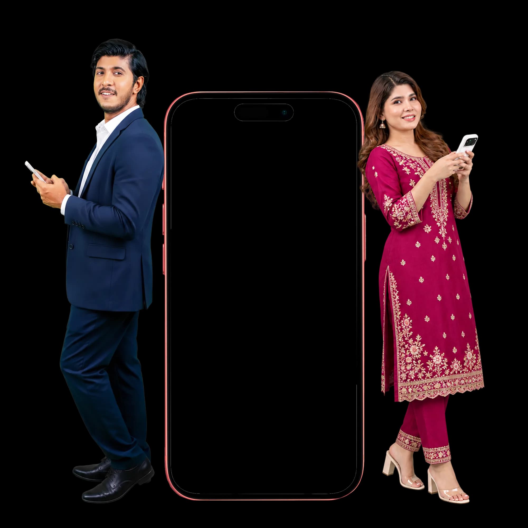 A man and woman using the MatchBD matrimonial app