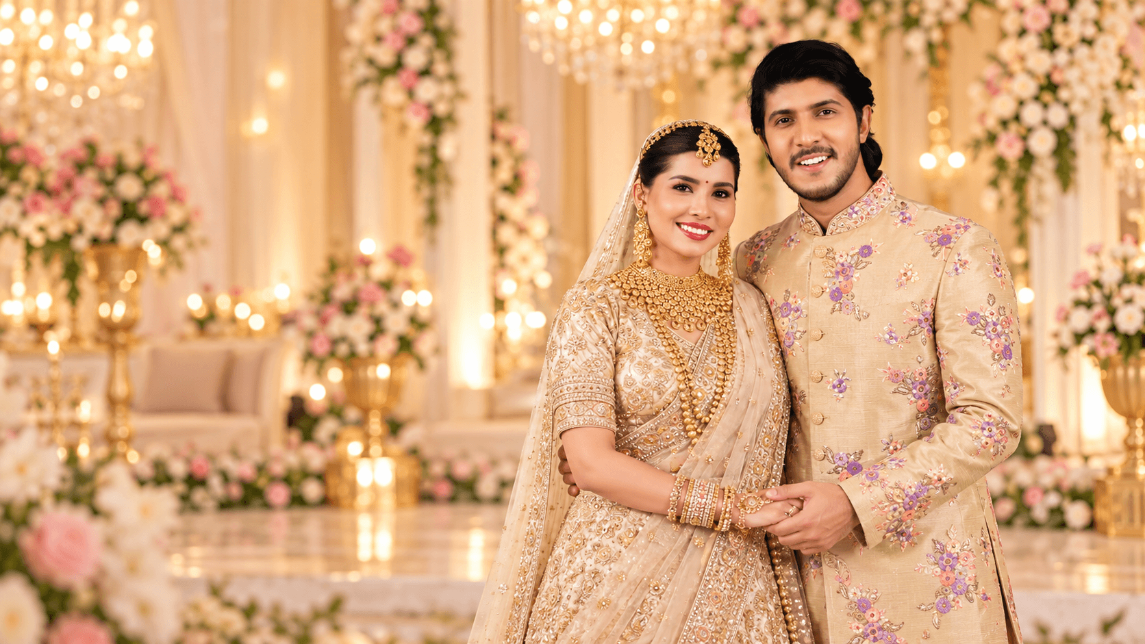 A bride and groom on their wedding day