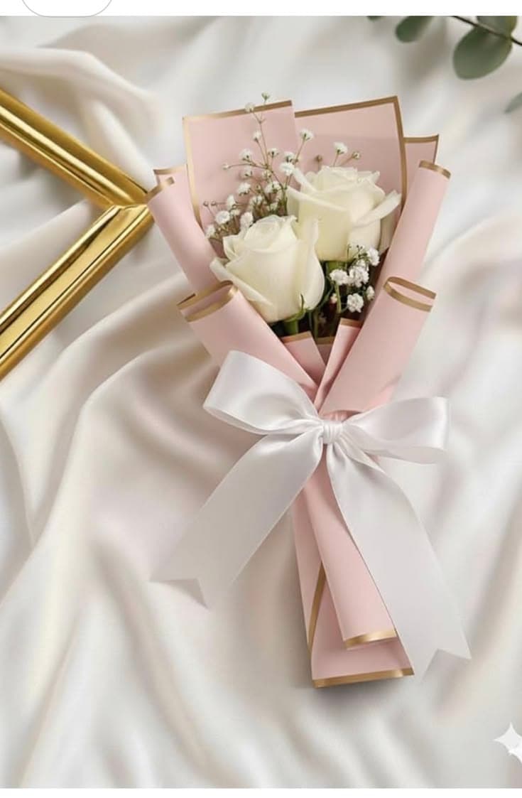 White Rose Bouquet — Blush & Gold
